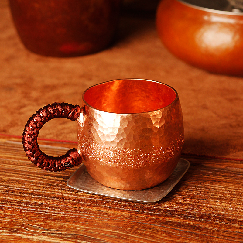 纯紫铜主人杯茶杯加厚纯手工品茗杯单杯手柄杯子茶空间功夫茶配件