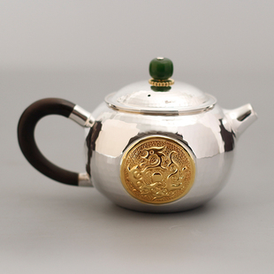 茶具 朱雀纯银冲泡银壶999足银一张打鎏金防烫泡茶壶加厚家用中式
