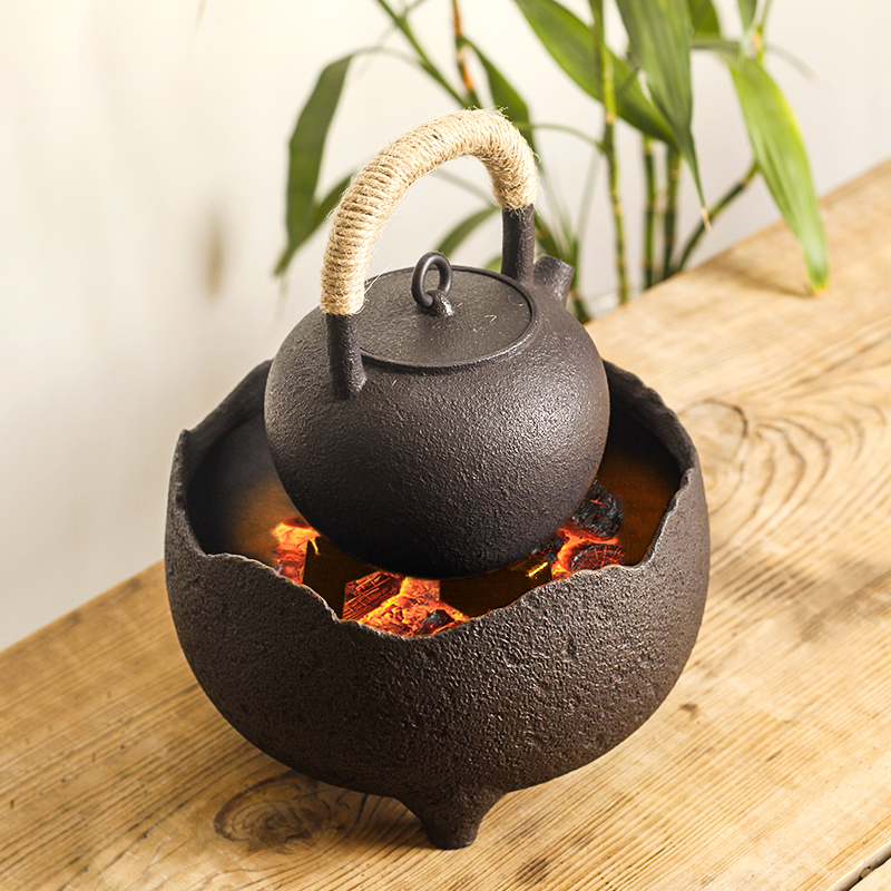 破壳火钵型铸铁炭炉围炉煮茶纯手工温茶炉复古户外烧水碳烧茶道具