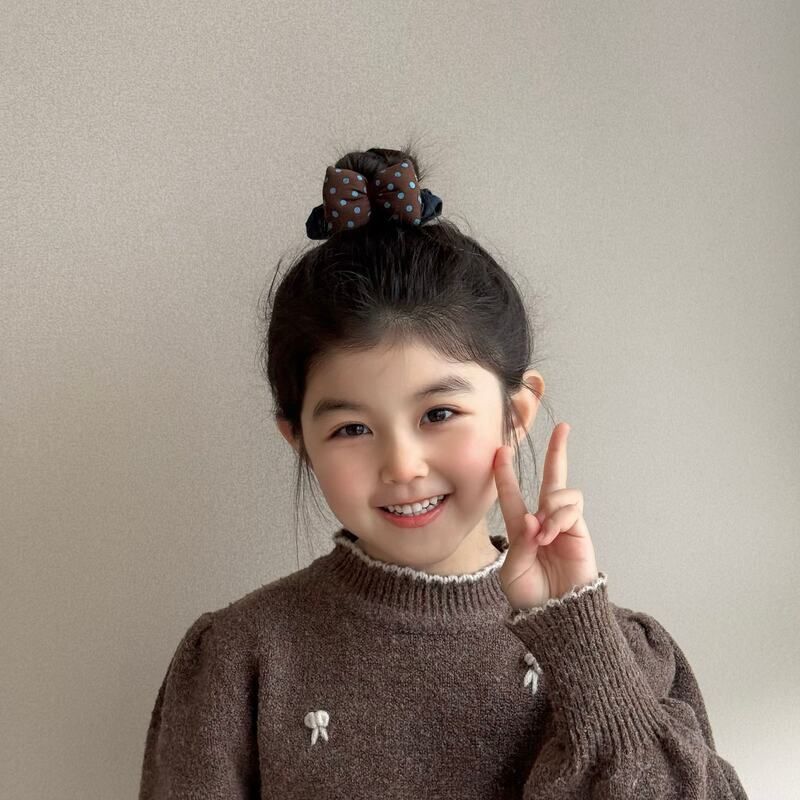 波点牛仔蝴蝶结儿童肠圈发夹发箍