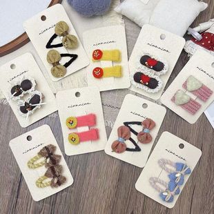 niannian韩系新款 毛线蕾丝边蝴蝶结儿童发夹女童刘海边夹发卡发饰