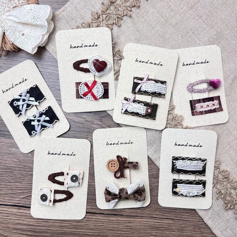 森系蕾丝爱心布艺蝴蝶结儿童发夹