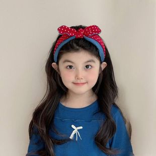 韩版 红蓝色布艺格纹波点儿童发夹发圈发箍女童头箍肠圈发卡 新款