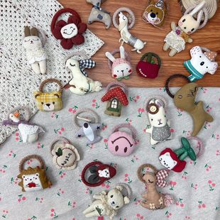 可爱卡通布艺塞棉立体小熊恐龙苹果小兔儿童发圈不伤发头绳皮筋