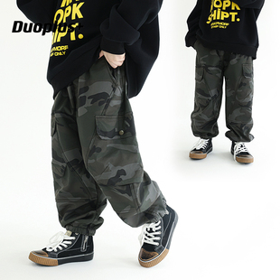 多加潮牌儿童加绒工装裤2025年秋冬装新款男童迷彩裤加绒加厚长裤