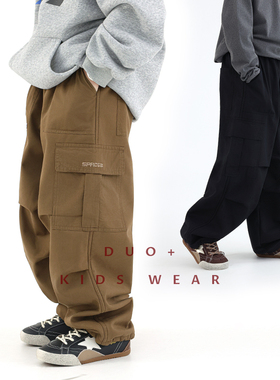 多加潮牌童装儿童加绒工装裤冬装新款中大童帅气加厚男童保暖长裤