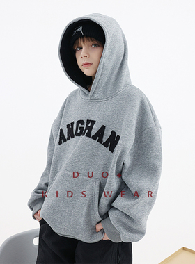 多加潮牌童装男童加绒卫衣秋冬装新款儿童美式连帽衫加厚中大童潮