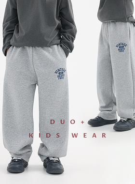 多加潮牌儿童校园加绒运动裤秋冬装男童直筒加厚长裤中大童休闲裤