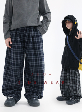 男童加绒格子长裤秋冬装新款中大童韩版休闲加厚长裤儿童洋气潮