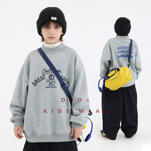 多加潮牌童装男童加绒卫衣秋冬装儿童企鹅套头衫加厚中大童上衣潮