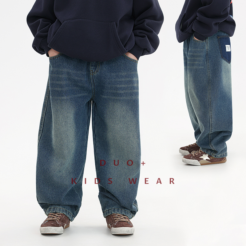 多加潮牌童装儿童加绒水洗牛仔裤2025年冬装新款男童宝宝时髦长裤