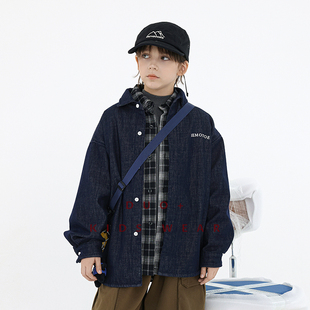 多加潮牌童装男童加绒外套儿童牛仔衬衫秋冬装新款中大童帅气上衣