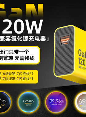 氮化镓120W多协议超级闪充快充家用充电器适于VIVO/OPPO一加华为mate70荣耀小米红米快充三星苹果PD65W笔记本