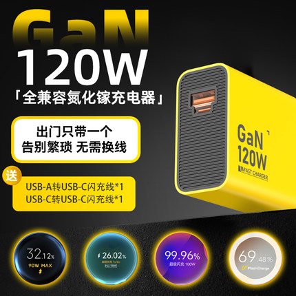 氮化镓120W多协议超级闪充快充家用充电器适于VIVO/OPPO一加华为mate70荣耀小米红米快充三星苹果PD65W笔记本