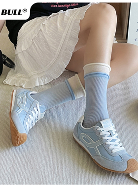 GLO BULL经典蓝色德训鞋女2025秋季新款休闲百搭阿甘鞋低帮软底鞋