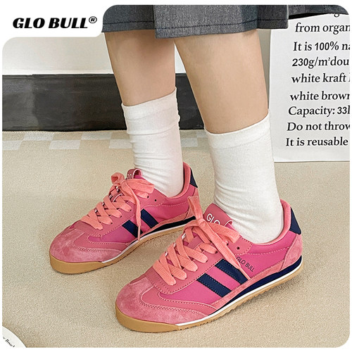 GLO BULL德训鞋女原创2025新款春秋休闲百搭舒适平底粉色阿甘鞋女