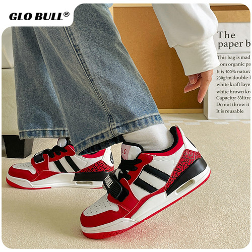 GLO BULL红色运动休闲鞋女款2025春秋新款中帮鞋情侣百搭厚底鞋子