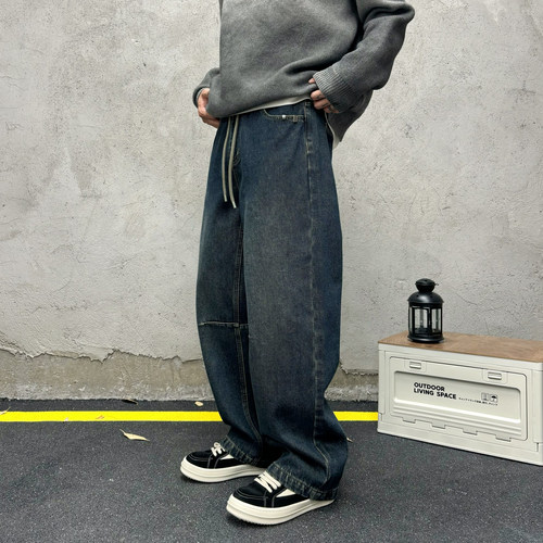 复古冬季弯刀牛仔裤加绒