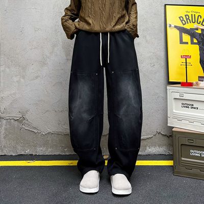 春秋潮牌重磅拼接水洗卫裤