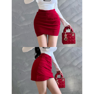 M5700韩漫纯欲性感高腰显瘦带安全裤 防走光褶皱包臀半身裙短裙