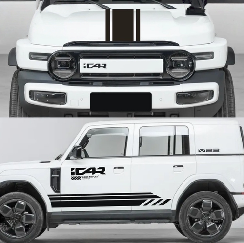 适用于奇瑞iCAR V23车贴拉花 V23改装车身装饰引擎盖侧裙彩条贴纸