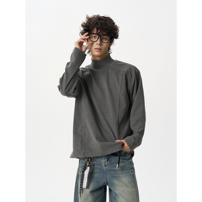 美式半高领德绒内搭长袖T恤上衣