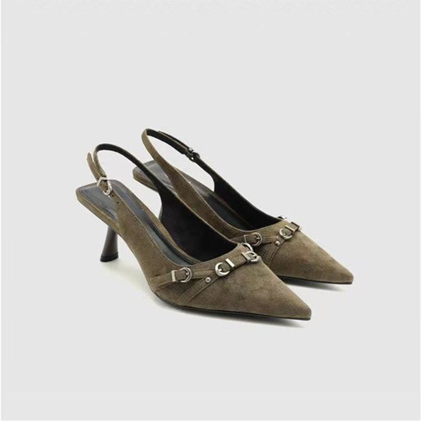 URHZJ2026春季绒面扣带尖头高跟鞋气质包头凉鞋轻熟风小猫跟单鞋,女鞋,时装凉鞋,淘宝优惠券,粉丝福利购,淘宝优惠卷