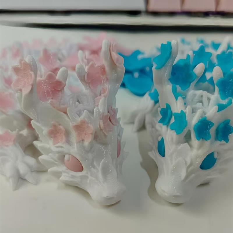 。3D打印樱花龙关节可活动玩具创意中国龙网红摆件创业