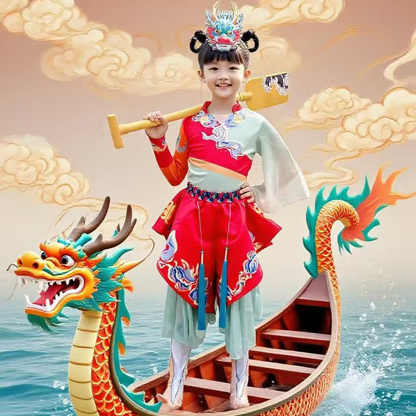 龙舟谣舞蹈演出服儿童合唱朗诵服小学生打腰鼓服潮汕莺歌舞表演服