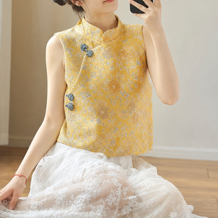 新中式提花国风盘扣马甲女2026秋季新款高端无袖坎肩百搭优雅上衣