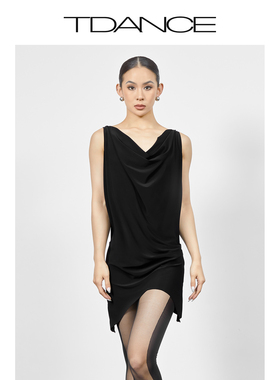 TDANCE女士拉丁舞练习服【荡领上衣】黑色均码露背日常穿搭TD37