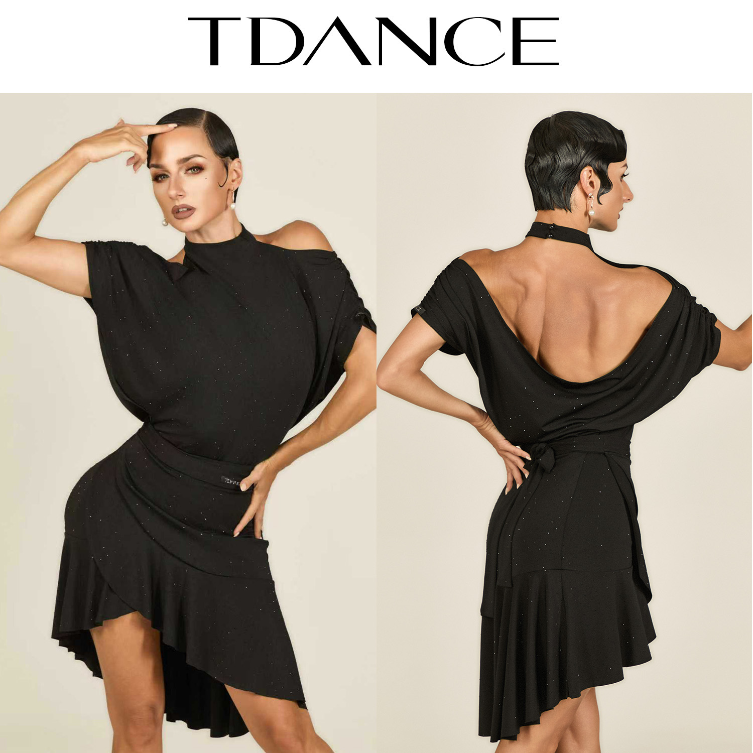 TDANCE烫钻挂脖漏肩连体上衣