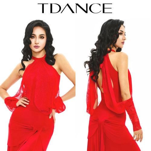 TDANCE挂脖镂空灯笼袖连体上衣