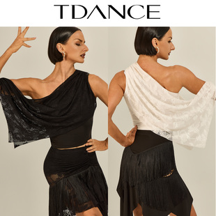 TDANCE拉丁舞服【单肩外飘上衣】短款不规则女成人带胸垫夏GL-297
