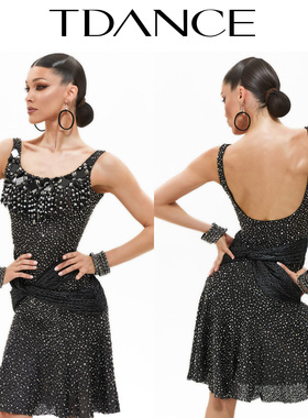TDANCE拉丁舞比赛服【星夜黑钻】专业定制表演服标准赛服镶钻CL09