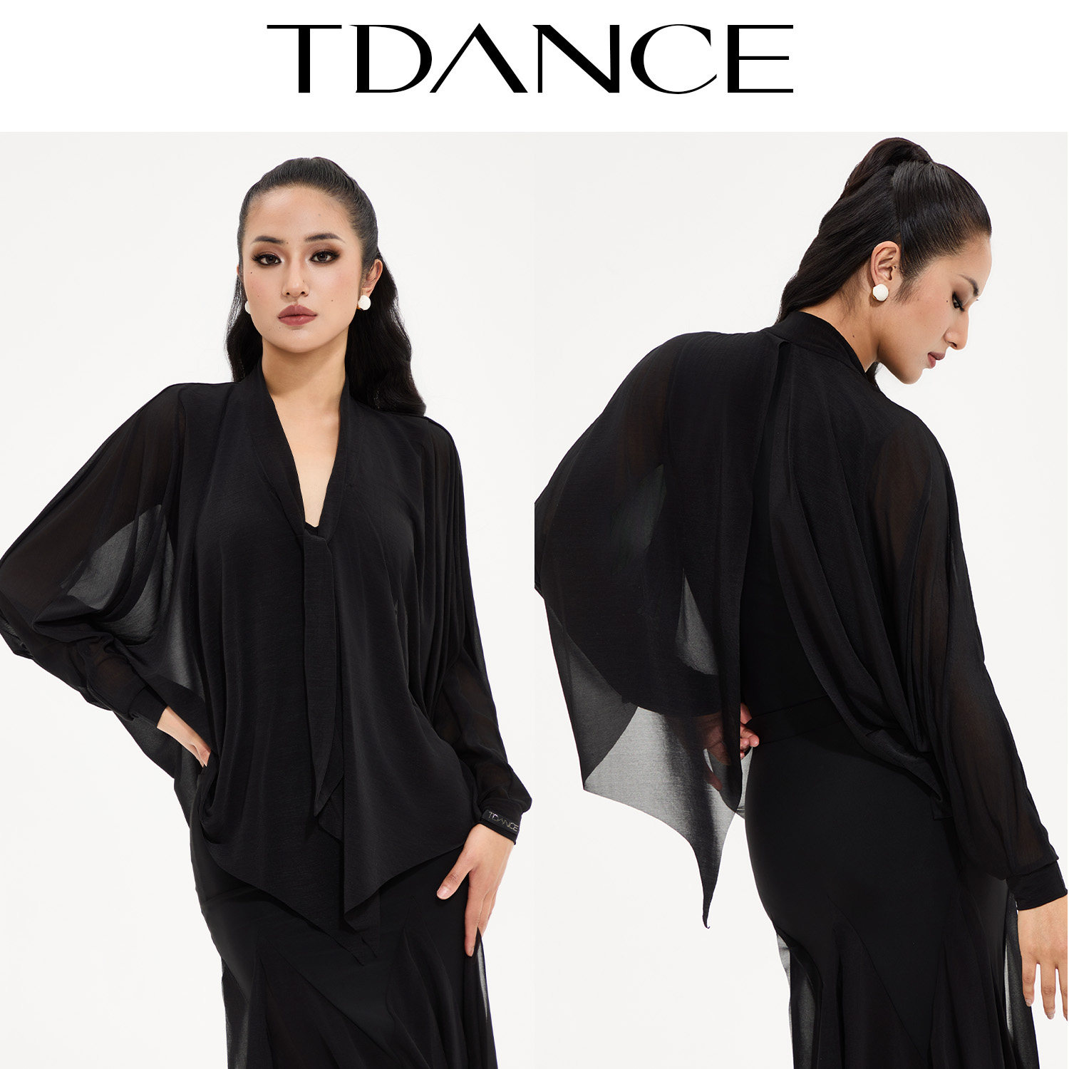 TDANCE领带拼接纱质飘片连体上衣