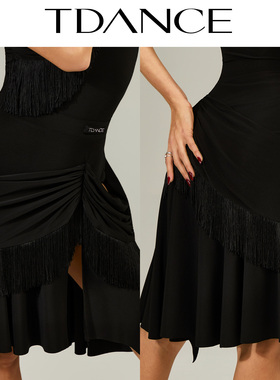 TDANCE拉丁练功【抓褶镂空流苏半裙】班服高级感女表演动感GL-239