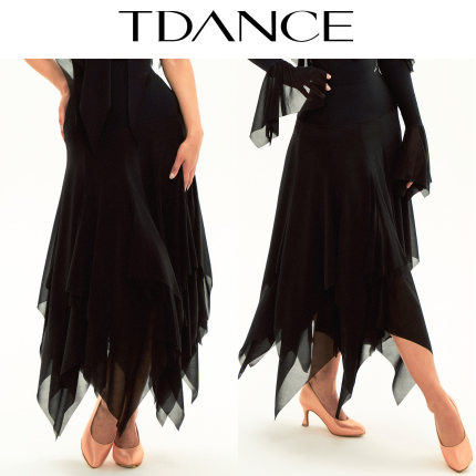 TDANCE摩登练习服【纱质飘片半裙】大摆初学者专业交谊舞女JM-131