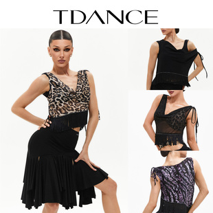 女上课外搭轻薄动感GL 荡领流苏上衣 169 短款 TDANCE拉丁练习服