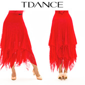 飘逸灵动表演班服红色JM TDANCE摩登舞练习服 蕾丝飘片半裙 121
