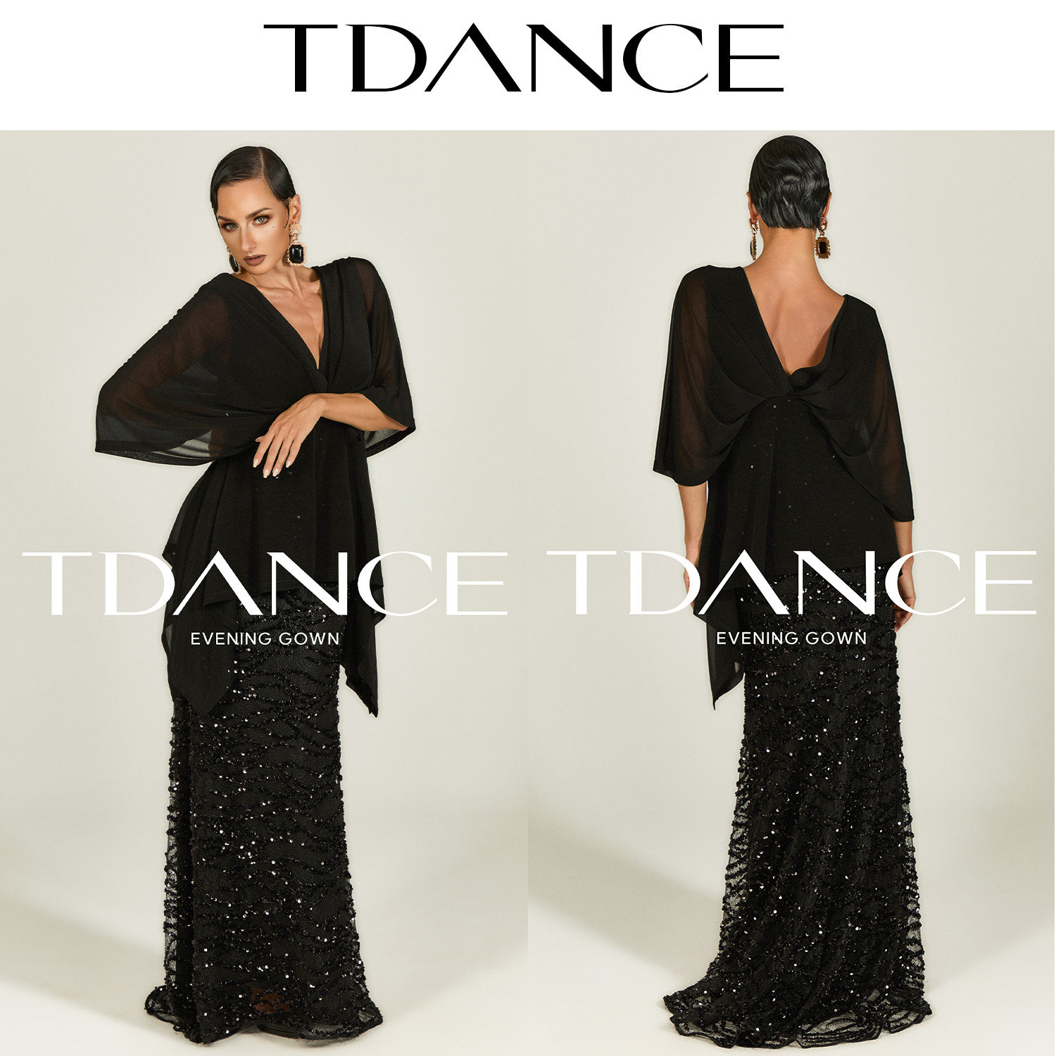 TDANCE深V定制连衣裙【星璨云袂】亮片拼接优雅礼服正式场合EG12