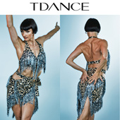 豹纹班服表演集训GL TDANCE拉丁练习 腰间镂空系带流苏半裙 147