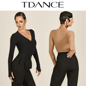 日常GL TDANCE女拉丁摩登练功服 修身 长袖 215 V领打底连体上衣