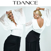 V领抓褶蝙蝠袖 连体上衣 蕾丝显瘦上课 TDANCE摩登练习服 166