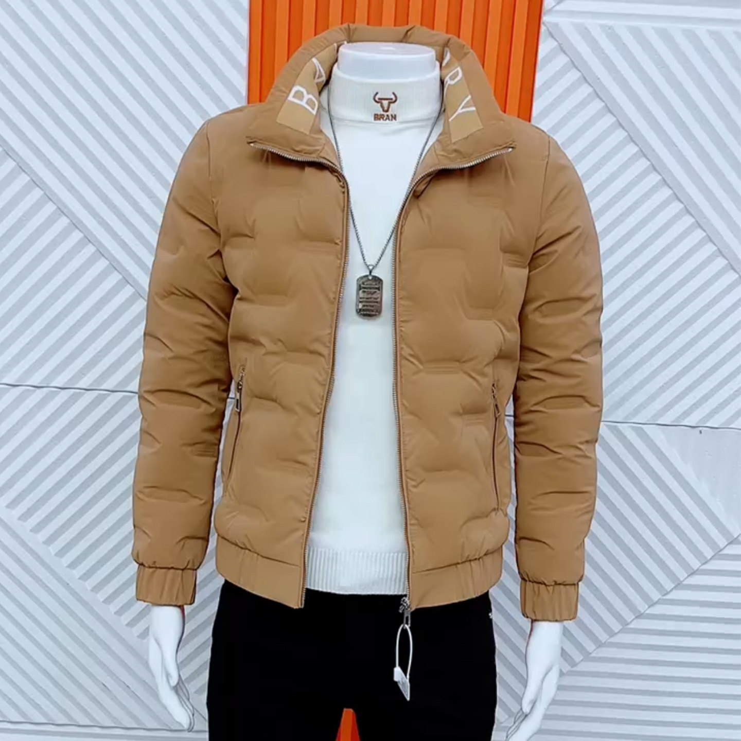 拼色字母棉服外套男冬季潮流韩版立领男士羽绒服轻薄简约保暖棉衣