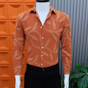 百搭时尚 网红男士 衬衣修身 提花春秋衬衫 发型师寸衫 新款 韩版 男长袖