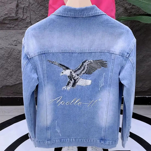 春秋外套男简约百搭个性刺绣精神小伙夹克韩版潮流男士牛仔衣帅气