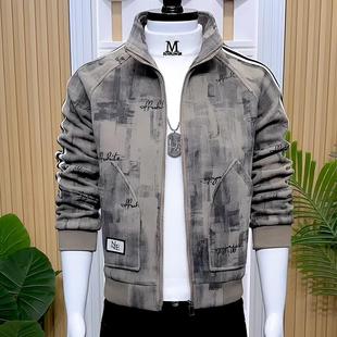 新款男士夹克立领韩版个性痞帅精神小伙外套男冬季加绒加厚男棉衣