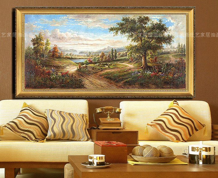 欧式山水风景手绘油画客厅装饰挂画办公室酒店壁画横版大幅画图片