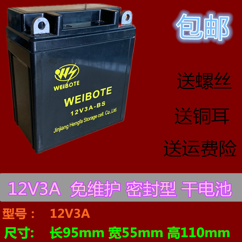 摩托车干电瓶TZR150泰版YB3L-BS老款免维护蓄电池12V3A包邮 摩托车/装备/配件 摩托车电瓶 原图主图